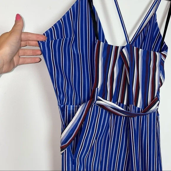 NEW Rag & Bone Felix Striped Blue Silk V Neck Jumpsuit $595 Size 0 - Picture 7 of 13